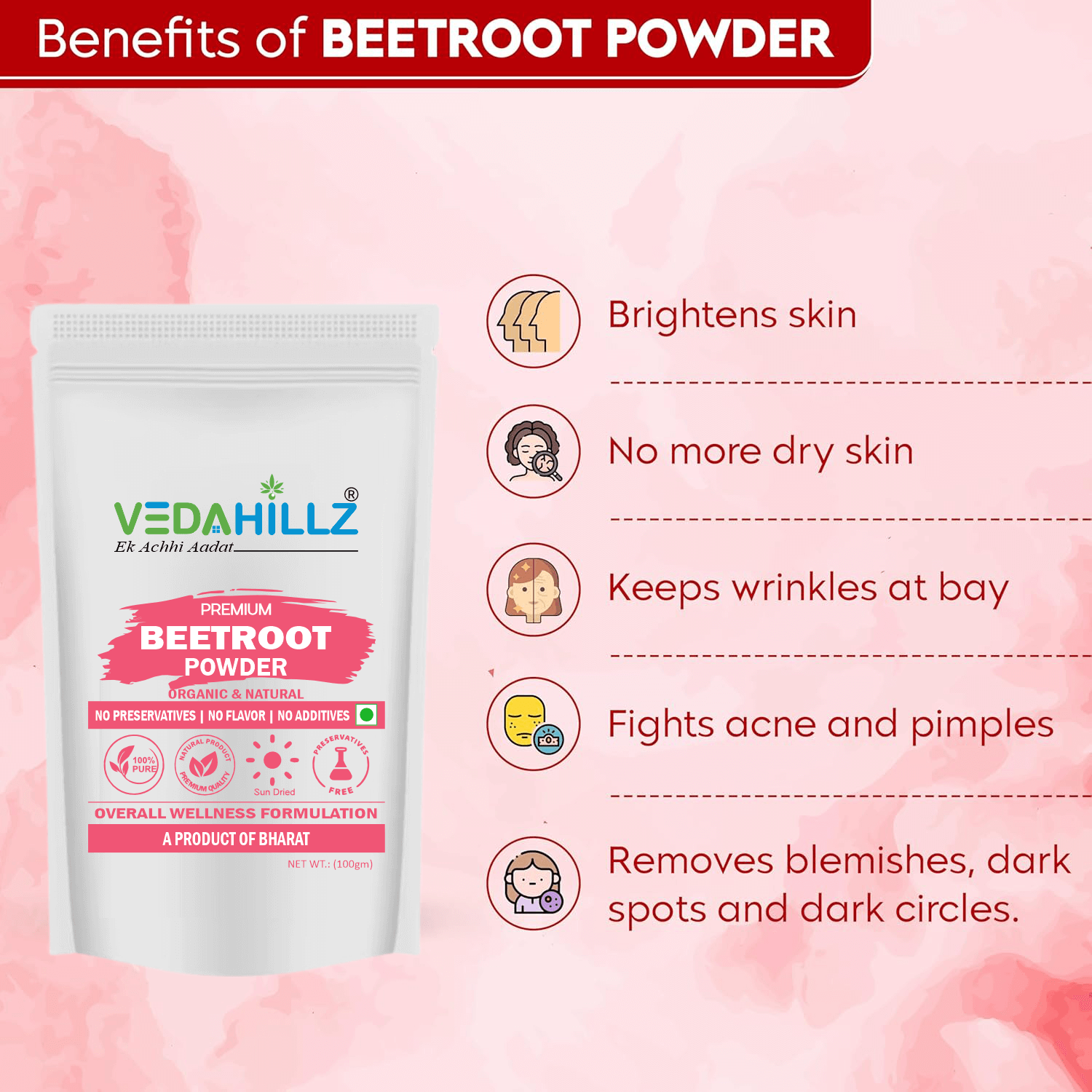 Vedahillz Herbal Beetroot Powder Made from Carefully Selected Beetroot